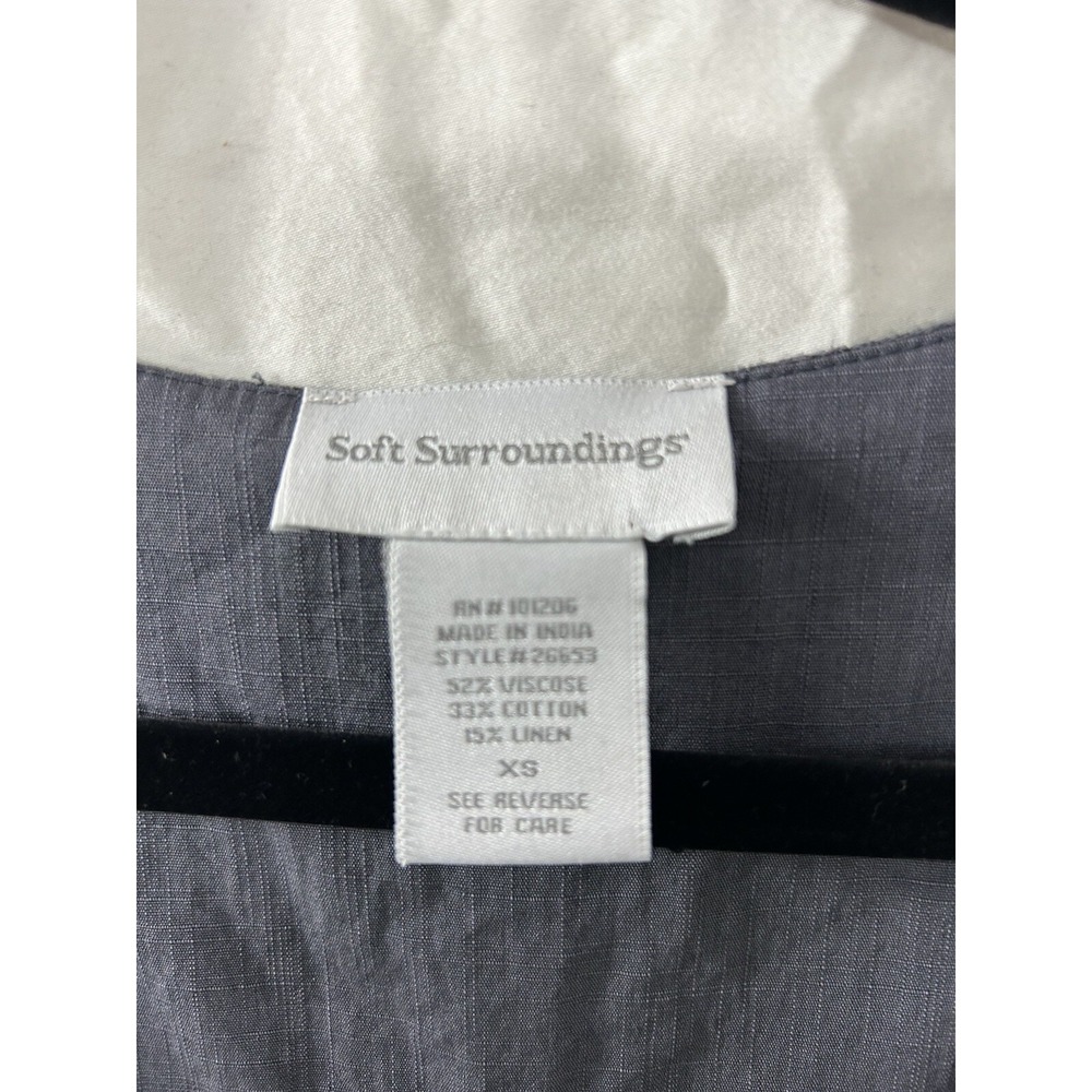 Soft Surroundings Crinkle Gauze Tunic XS Gray Rosette Pocket Boho Lagenlook - Picture 7 of 16